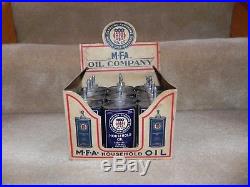 12 VINTAGE 3 oz MFA HOUSEHOLD OIL CANS STORE DISPLAY LEAD TOP HANDY RARE ANTIQUE