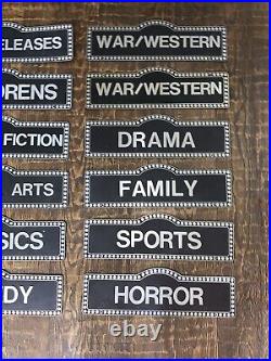 12 Vintage Original Video Store Used Genre Category Signs VHS Horror and More