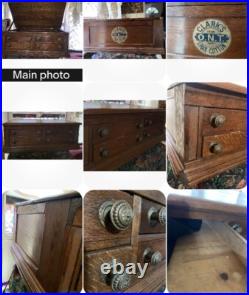 1800's Oak Store Display Cabinet Clark's Spool 4 Drawer With Slant Top Desk Opens