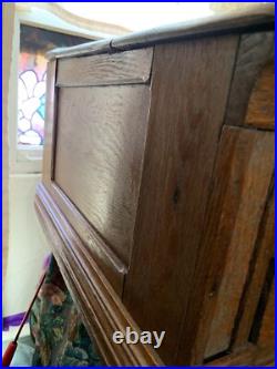 1800's Oak Store Display Cabinet Clark's Spool 4 Drawer With Slant Top Desk Opens