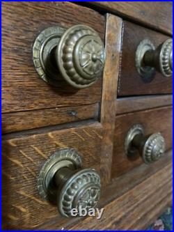1800's Oak Store Display Cabinet Clark's Spool 4 Drawer With Slant Top Desk Opens
