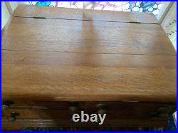 1800's Oak Store Display Cabinet Clark's Spool 4 Drawer With Slant Top Desk Opens