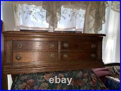 1800's Oak Store Display Cabinet Clark's Spool 4 Drawer With Slant Top Desk Opens