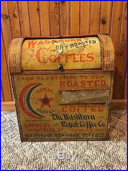 1880s vtg Antique WASHBURN'S Dry Roasted Coffee Store Display Bin TIN Toleware