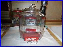 1930's Vintage 12 Lance Jar With Red Metal Stand And Over The Lip Glass LID