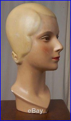 1930s Department Store Display Plaster of Paris Women's Head