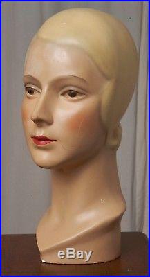 1930s Department Store Display Plaster of Paris Women's Head
