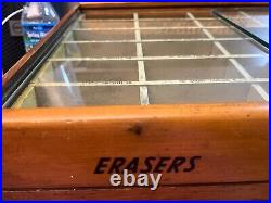 1950's Vintage Sheaffer's Lead Eraser Wood Store Counter Display Cabinet & Lead