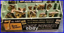 1950s / 60s VINTAGE NU ART BRASS HOUSE NUMBERS/ LETTERS WOODEN DISPLAY OVER 130