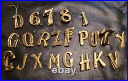 1950s / 60s VINTAGE NU ART BRASS HOUSE NUMBERS/ LETTERS WOODEN DISPLAY OVER 130