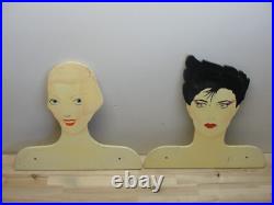 2 Vintage Art Deco Wooden Women's Head Store Display