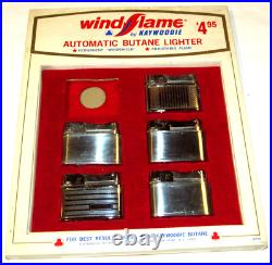 5 Vtg Windflame By Kaywoodie Butane Cigarette Lighters In Store Counter Display