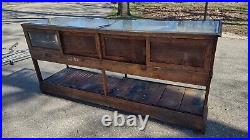 ANTIQUE OAK & GLASS COUNTRY STORE COUNTER DISPLAY CASE With SLIDING DOORS 95 LONG