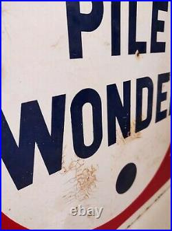 Ancienne plaque publicitaire émaillée vintage Pile Wonder double face émaillerie