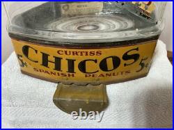 Antique CURTISS CHICOS SPANISH PEANUTS GLASS JAR 5 Cent Country Store Display