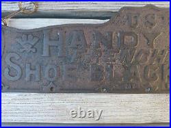 Antique Cast Iron Handy Box French Shoe Blackening Double-Sided Store Display Si