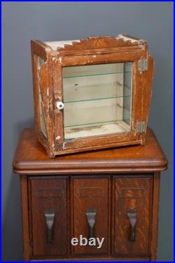 Antique Countertop Display Case Wood Glass shelf vintage apothecary cabinet