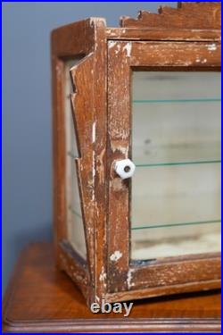Antique Countertop Display Case Wood Glass shelf vintage apothecary cabinet