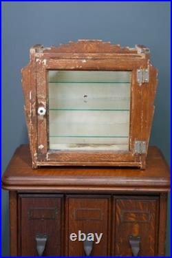 Antique Countertop Display Case Wood Glass shelf vintage apothecary cabinet