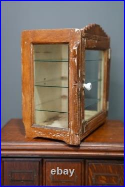 Antique Countertop Display Case Wood Glass shelf vintage apothecary cabinet