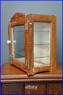 Antique Countertop Display Case Wood Glass shelf vintage apothecary cabinet