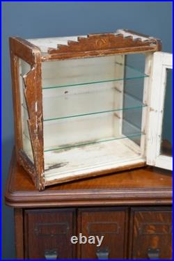 Antique Countertop Display Case Wood Glass shelf vintage apothecary cabinet