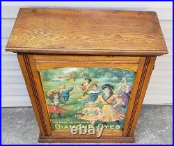 Antique Diamond Dyes General Store Display Oak Wood Cabinet Tin Sign Advertising