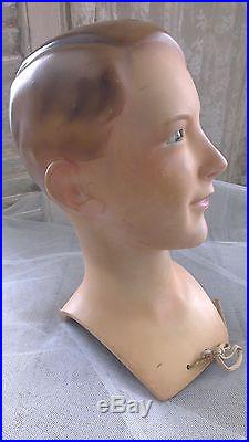 Antique, French child, mannequin head, plaster, mannequin bust. Glass eyes