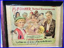 Antique M. Hohner Harmonica Store Display Case Box Advertisement Vintage Germany