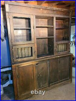Antique Pharmacy General Store Display Cabinet In Quarter-Sawn Oak