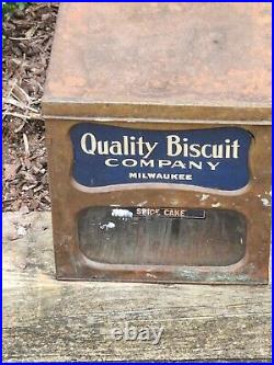 Antique Quality Biscuit Company Display Tin Vintage Milwaukee Store Counter RARE