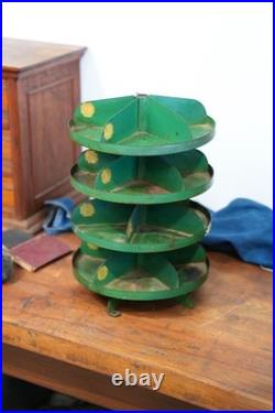 Antique Rotating Store Counter Display Rack Jewelry Stand Vintage Green