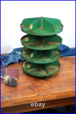 Antique Rotating Store Counter Display Rack Jewelry Stand Vintage Green