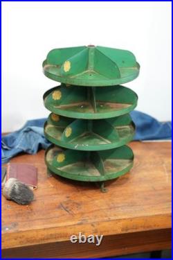 Antique Rotating Store Counter Display Rack Jewelry Stand Vintage Green