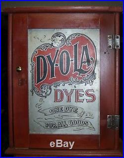 Antique Vintage Dyola (DY-O-LA) 2 Door Wooden Dye Display Cabinet