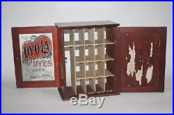 Antique Vintage Dyola (DY-O-LA) 2 Door Wooden Dye Display Cabinet