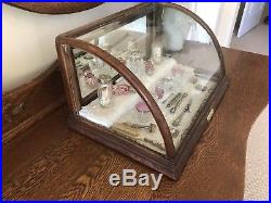 Antique Vintage Store Display Gum Curved Glass Oak Showcase Cabinet Counter