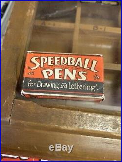 Antique Vtg 20s-30s Speedball Wooden Fountain Pen Tip Nib Display Store Case