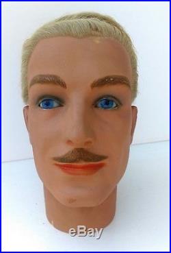 Antique mannequin head P. Imans, Paris, glass eyes, real hair, moustache, Vintage head