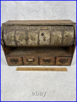 Antique store drawers bins display storage wood tin 16x10x7 1890-1920 original