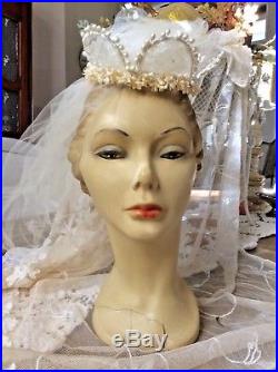 Beautiful Vintage Store Display Mannequin Head with Wedding Crown Orange Blossom