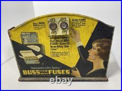 Buss Fuses Counter Top Store Display Vintage Tin Litho Advertising Rare Nice