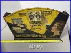 Buss Fuses Counter Top Store Display Vintage Tin Litho Advertising Rare Nice