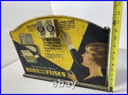 Buss Fuses Counter Top Store Display Vintage Tin Litho Advertising Rare Nice
