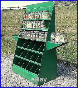 Country Store Seed Display Cabinet Folds Up with 33 Seed Jars Circa 1930 VTG