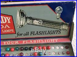 Eveready Mazda Flashlight Bulb Store Display. Vintage 1930s-40s tin-litho