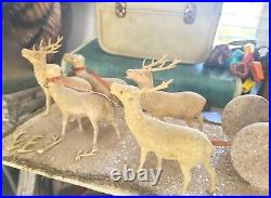German Putz Christmas Store Display Sled Santa Deer Antique LARGE