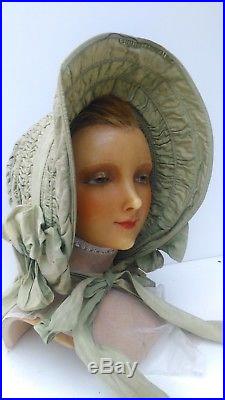 Gorgeous, Antique, WAX mannequin head, girl, child, glass eyes, implanted real hair