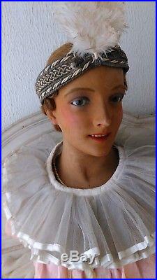 Gorgeous antique WAX mannequin bust, wax head, blue glass eyes, real hair, France