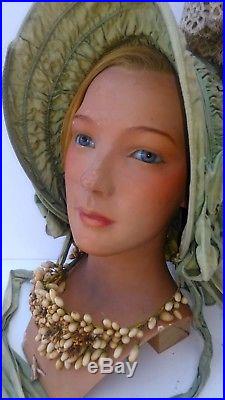 Great, Vintage mannequin head, P. Imans, Paris, plaster, implanted hair, glass eyes